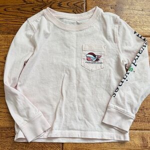 Vineyard Vines Girls Light Pink Holiday Long Sleeve Pocket Tee 3T
